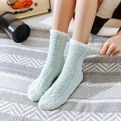 Colorblock Fuzzy Socks Warm Mid Tube Socks Women's Stockings