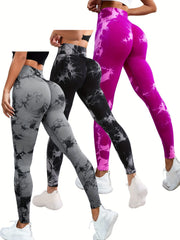 3pcs Tie Dye High Waist Sports Leggings Yoga Pants