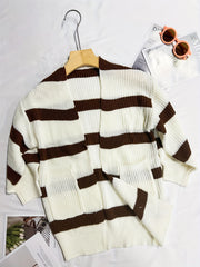 Kids Casual Striped Long Sleeve Knit Cardigan for Fall Winter