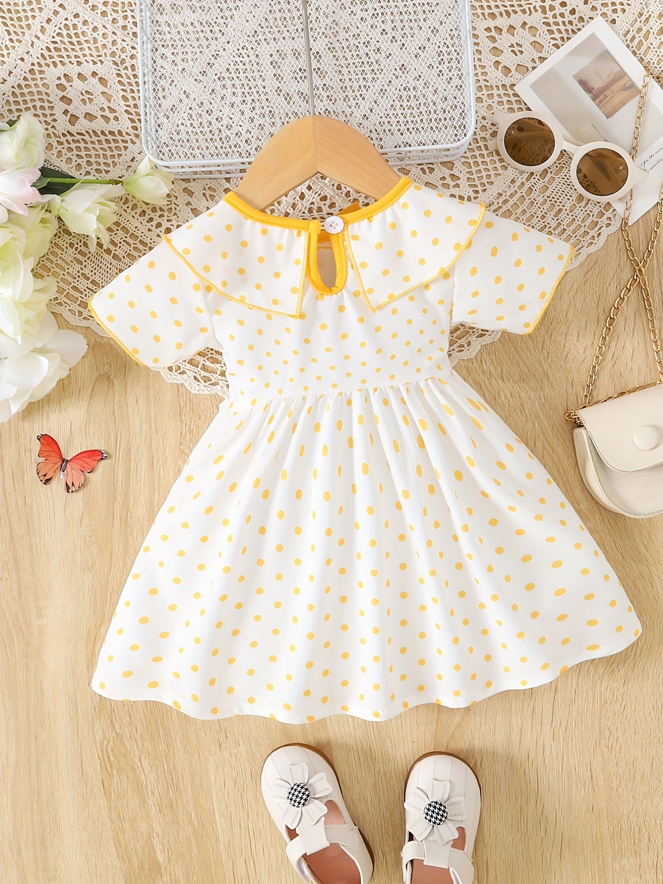 Baby Girl's Polka Dot Print Bow Short Sleeve Dress Toddler Clothes