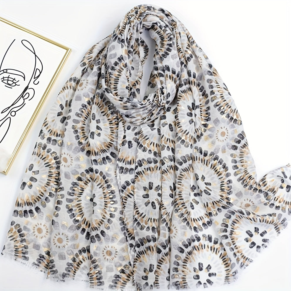 Boho Frayed Edge Scarf Hot Stamping Print Shawl
