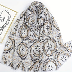 Boho Frayed Edge Scarf Hot Stamping Print Shawl
