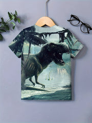 Stylish Dino 3D Print Kid's Graphic Tee Short Sleeve Summer T shirt