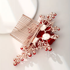Red Flower Hair Comb Vintage Insert Comb Bridal Headdress Hair Comb