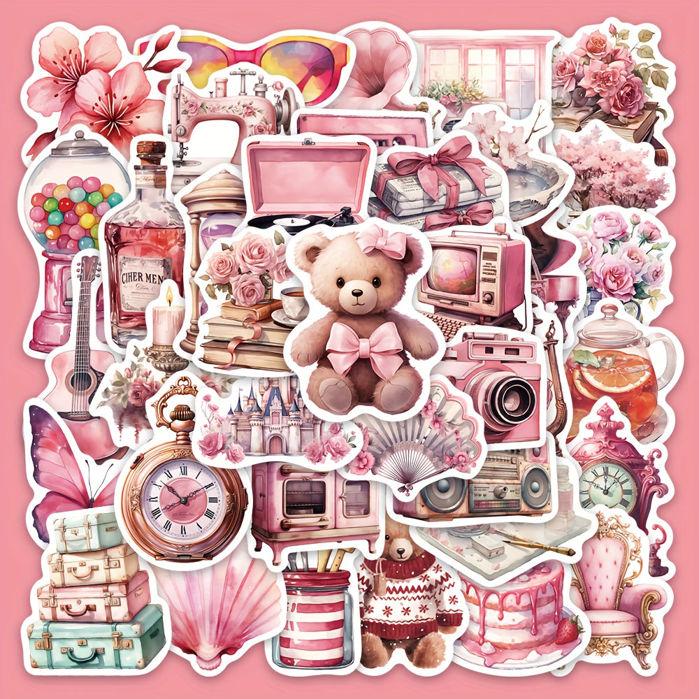 60 Pink Retro Holiday Sticker Set for Skateboard Waterproof Decals