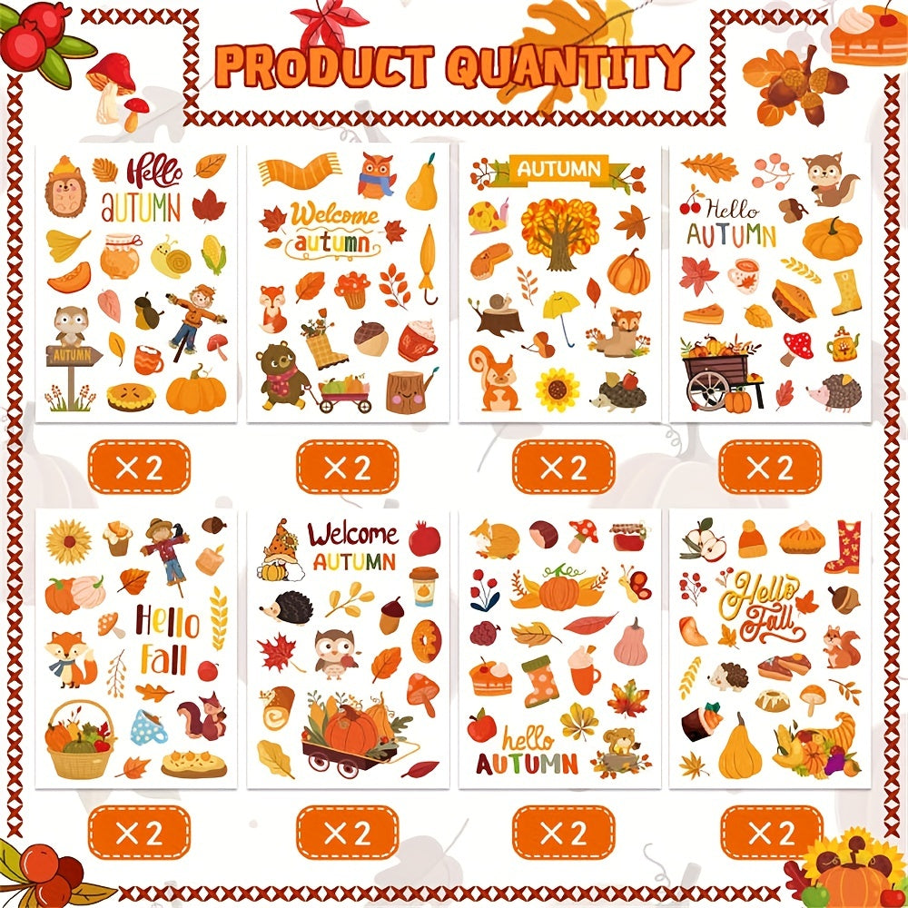 16 Sheets Autumn Leaf Sticker Maple Leaf Thanksgiving Party Decoration Stickers