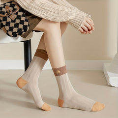 5 Pairs Floral Print Socks Women's Mid Tube Stockings