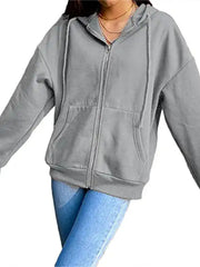 Women's Zip Up Solid Hoodie Long Sleeve Casual Sweatshirt