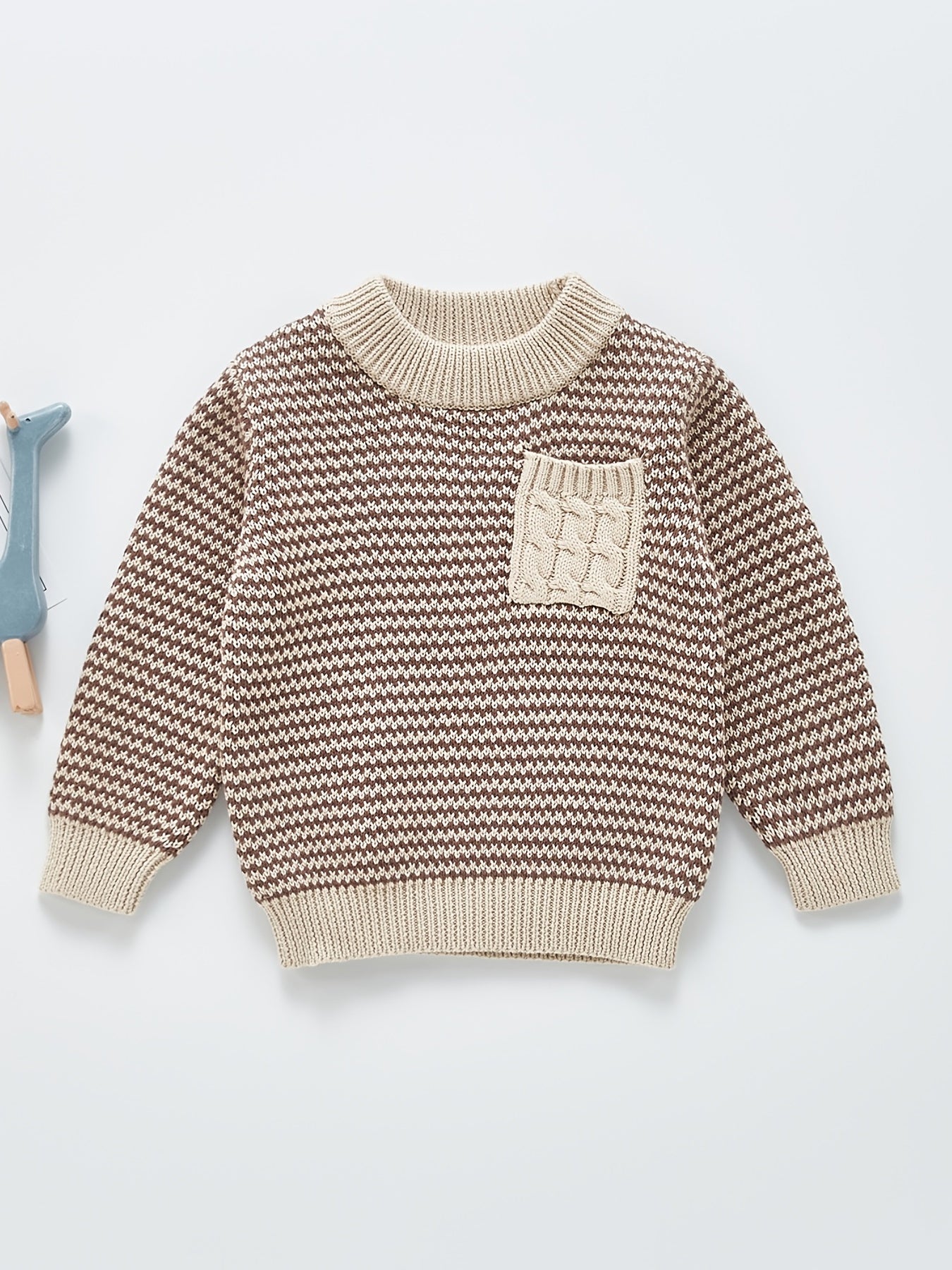 Baby Girls Striped Knitted Sweater With Pocket