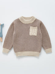 Baby Girls Striped Knitted Sweater With Pocket