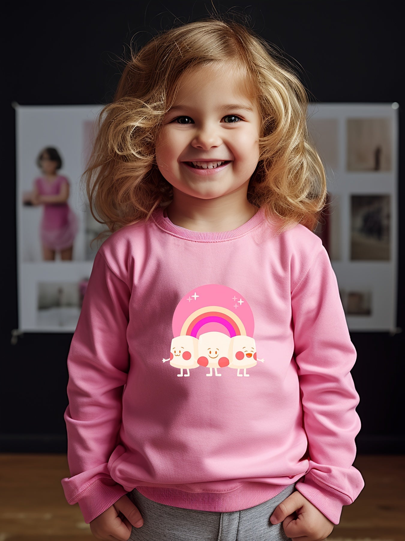 Cartoon Adorable Pattern Print Girls Casual Pullover Sweatshirt