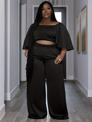Solid Flare Crop Top & Wide Leg Pants Outfit Set