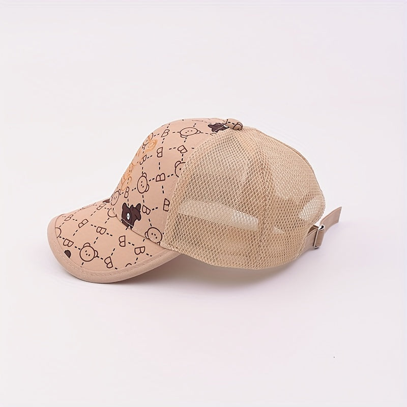 Kids Bear Embroidery Baseball Cap Mesh Adjustable Sunshade Hat