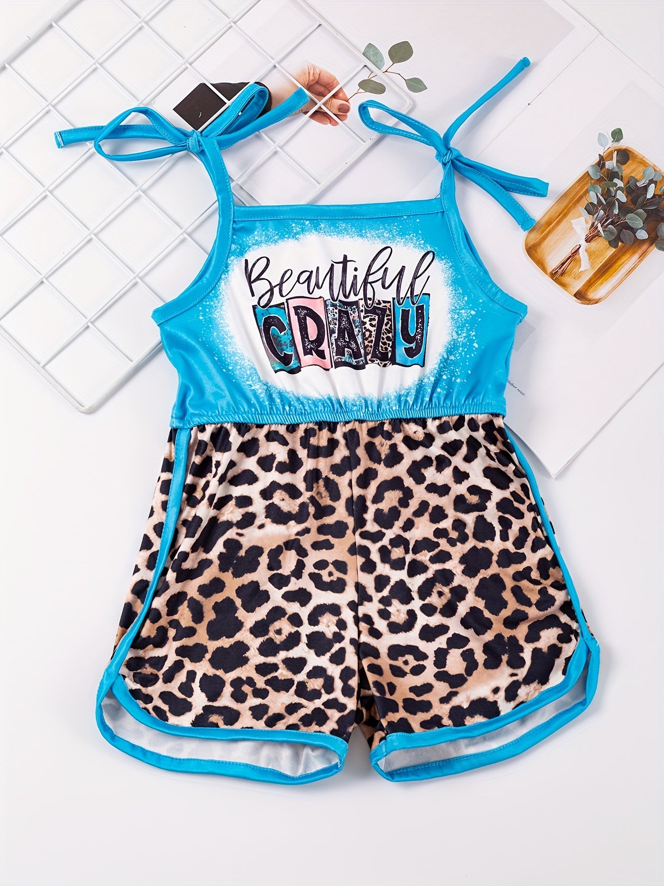 Toddler Girls Leopard Graphic Cami Rompers for Beach Vacation