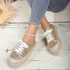 Women's Glitter Sequins Platform Sneakers Lace Up Espadrille Shoes