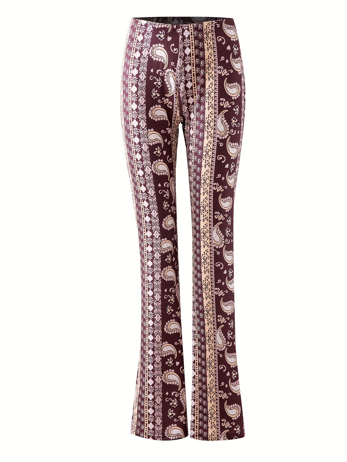 Paisley Print Slim Stretchy Waist Pants Sexy Flare Pants