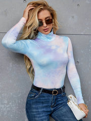 Tie Dye Mock Neck Bodysuit Long Sleeve Women's Clothing