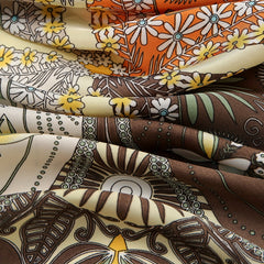 Brown Floral Block Bandana Boho Geometric Print Square Scarf