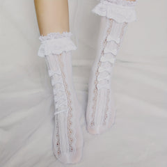 Ruffle Bow Socks Women's Lolita Stockings