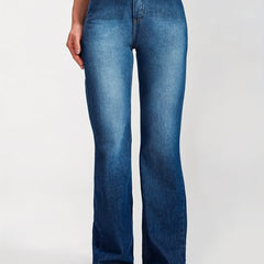 High Rise Washed Staight Leg Jeans