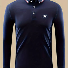 Knight Print Men's Casual Long Sleeve Polo Shirt