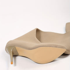 Women's Solid Knit Long Boots Stiletto Heel Slim Over Knee Shoes