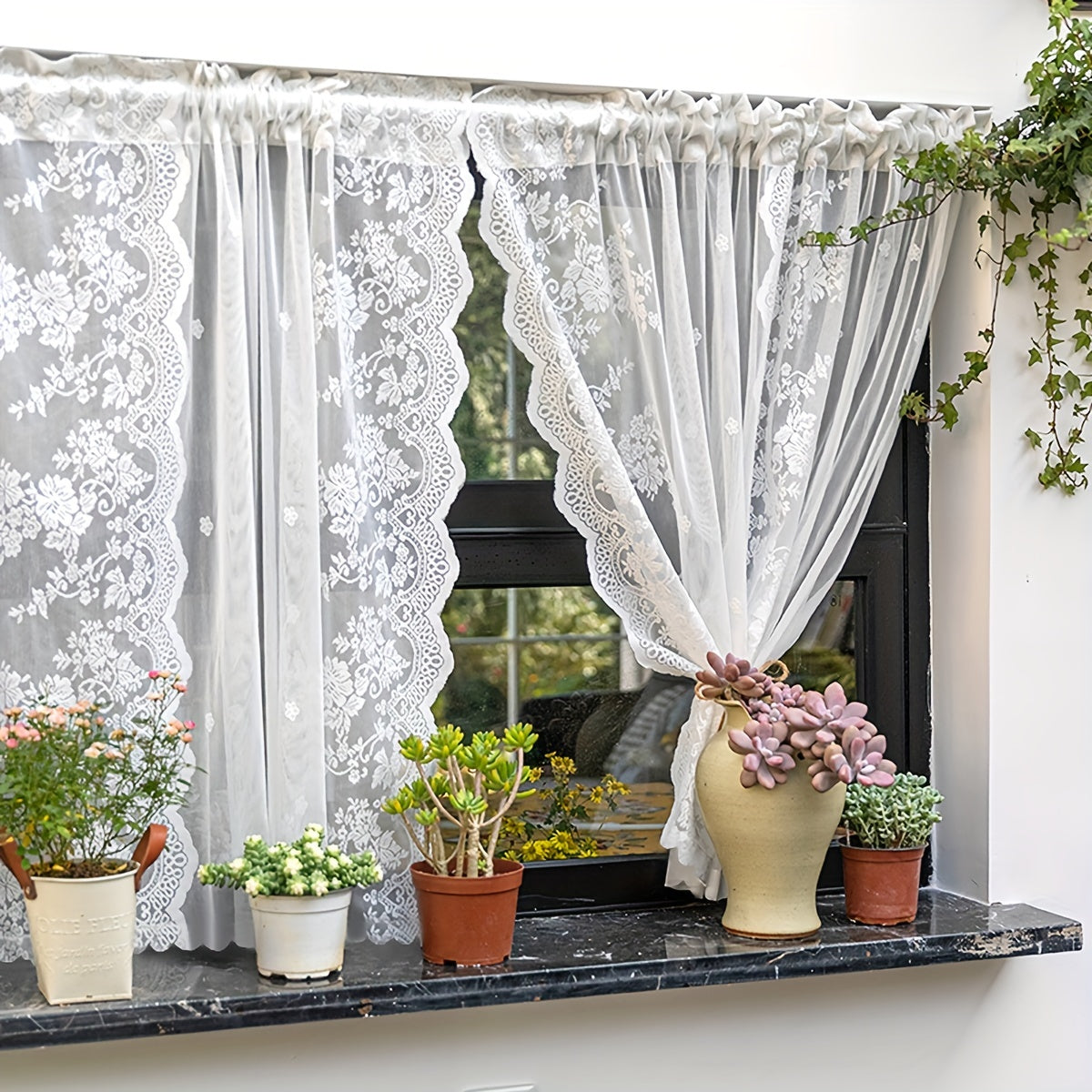 Romantic Lace Sheer Curtain Rod Pocket for Home Decor