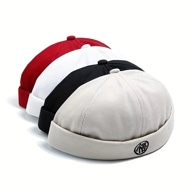 Character Embroidery Unisex Beanie Hip Hop Skull Hat Solid Docker Cap