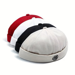 Character Embroidery Unisex Beanie Hip Hop Skull Hat Solid Docker Cap