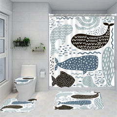 Whale Shower Curtain Set Fun Ocean Cartoon Bathroom Curtain Polyester Curtain