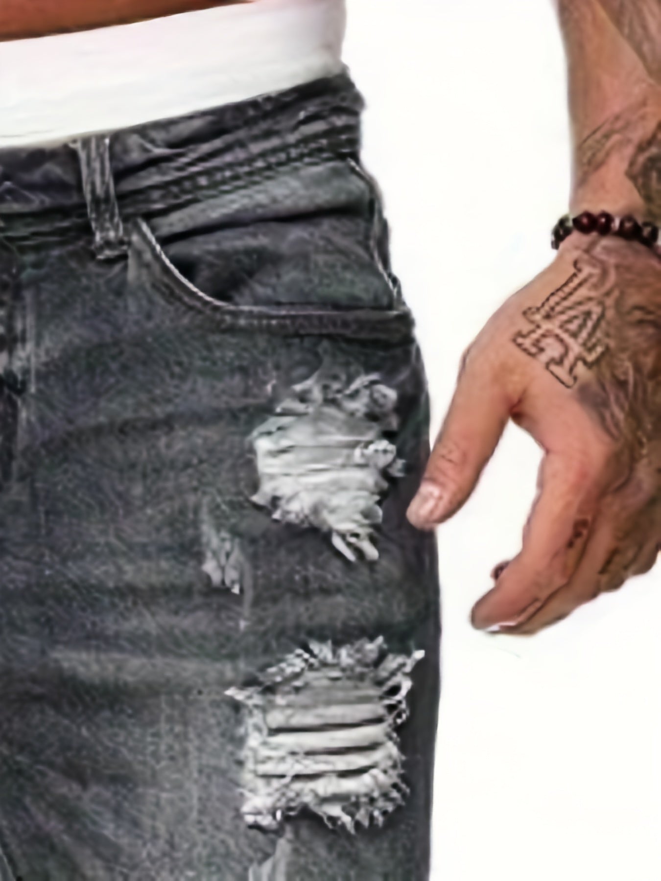 Men's Slim Fit Ripped Cotton Jeans - Street Style Distressed Denim Pants