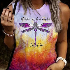 Dragonfly Print Sleeveless Tank Top for Summer Women's Clothing