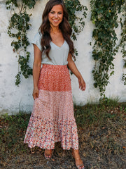 Colorblock Floral Print High Waist Beach Skirt