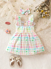 Summer Baby Girl's Suspender Skirt & Hairband Infant Dress Set