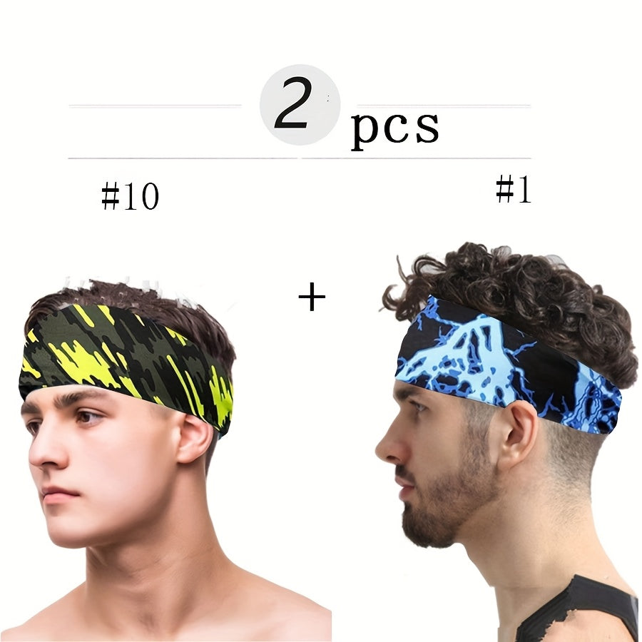 Men's Sports Headbands Sweat Wicking, Breathable Running Fitness Yoga 2pcs