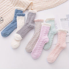 7 Pairs Colorblock Fuzzy Socks Warm Mid Tube Women's Stockings