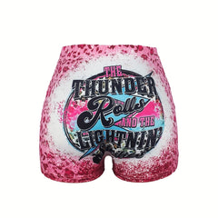 Leopard Print Skinny Shorts Casual Elastic Waist Shorts
