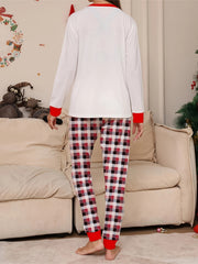 Christmas Pajamas Set Women's Elk Print Tee & Plaid Pants