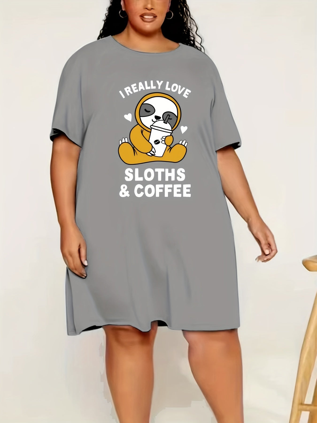 Casual Loungewear Dress Women's Plus Cartoon Animal & Letter Print