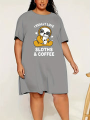 Casual Loungewear Dress Women's Plus Cartoon Animal & Letter Print