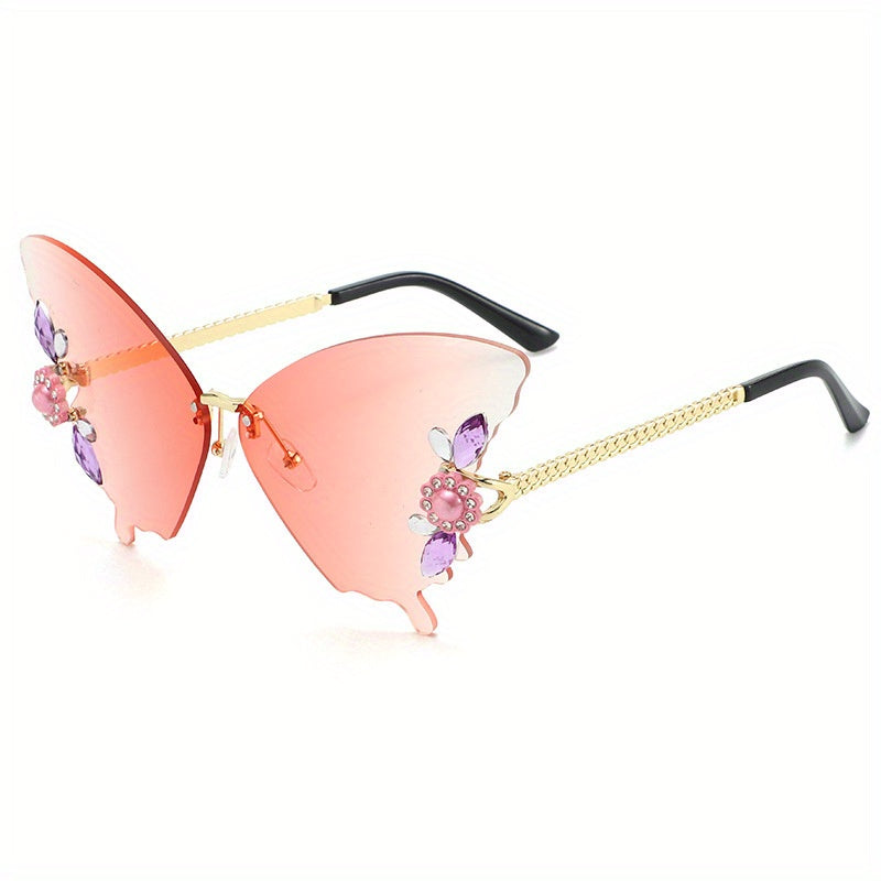 Rhinestone Butterfly Sunglasses with Crystal Flower