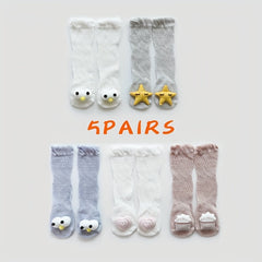 5 Pairs Kids Mesh Knee High Socks Cartoon Doll Stockings Anti-mosquit Stockings