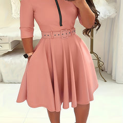 Women's Plus Solid Half Zipper A-line Dress