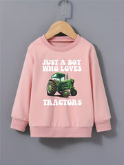 Boys Tractor Print Sweatshirt Round Neck Pullover