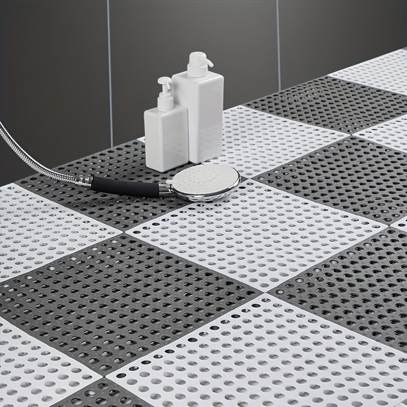 2 Pack Interlocking Drainage Tiles Waterproof Floor Mats for Bathroom Kitchen