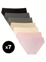 7pcs Seamless Solid Bikini Panties Stretchy Intimates Women's Lingerie