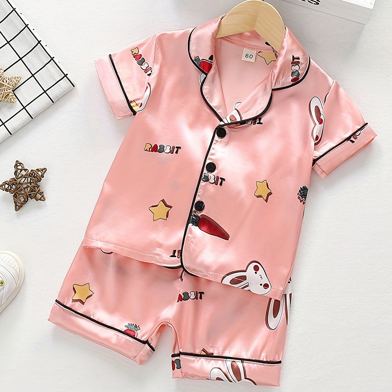 Toddler Girls Rabbit Graphic Pajama Set Short Sleeve Top & Shorts Sleepwear