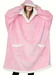 Sherpa Fleece Hooded Robe with Sleeves & Pockets