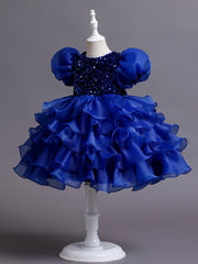 Girls Sequined Party Ball Dress With Bow Headband