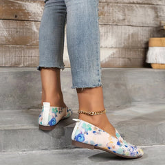 Women's Floral Print Flat Shoes Lightweight Square Toe Outdoor Shoes